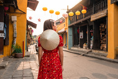 旅行女人街道嗨越南