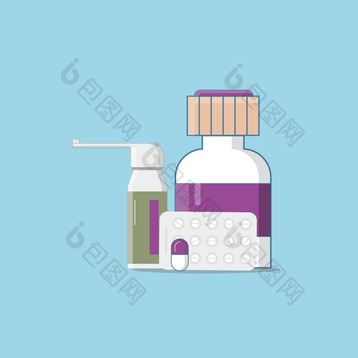 药物治疗药物医学药丸药店药物瓶和抗生素药物处方止痛药健康商店孤立的插图