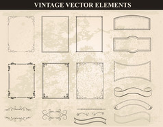装饰古董帧和边界集向量摘要古董框架设计各种各样的风格向量古董点缀
