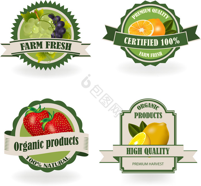 集健康的和有机水果标签生态图片