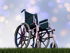 轮椅的草散景背景渲染