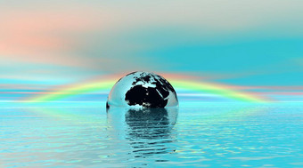 地球地球浮动绿色颜色水和覆盖彩虹地球地球浮动水渲染