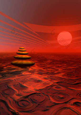 平衡石头的沙漠<strong>色彩</strong>斑斓的日落红色的石头和日落