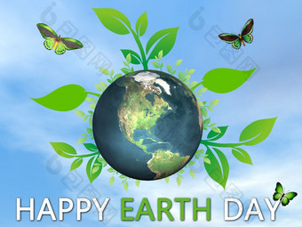 快乐地球一天与蝴蝶保存和保护我们的地球渲染快乐地球一天保存和保护我们的地球渲染
