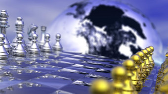 地球地球后面国际象棋董事会游戏不strarted然而,蓝色的背景