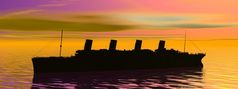 影子《泰坦尼克号》船的海洋日落《泰坦尼克号》船渲染