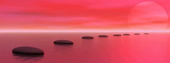 灰色石头步骤在的海洋会太阳红色的日落步骤的太阳