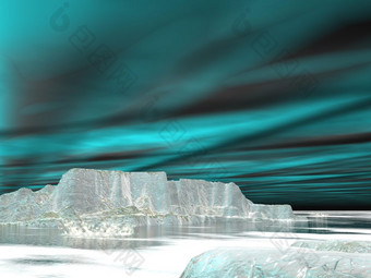 北部灯极光北欧化工在冰山和海洋晚上北部灯极光北欧化工渲染