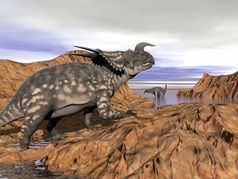 einiosaurus恐龙岩石看阿根廷龙恐龙有浴多云的一天恐龙景观渲染