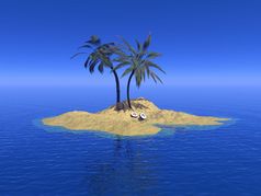 美丽的岛与棕榈树和椰子的中间海洋蓝色的一天岛渲染