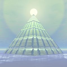 透明的金字塔使与玻璃前面清晰的日落金字塔太阳渲染