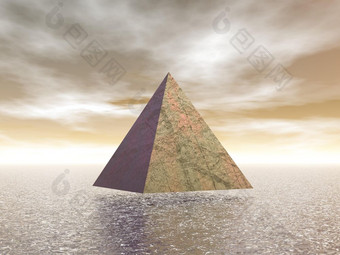 一个神秘的金字塔在水棕色（的）背景神秘的金字塔渲染