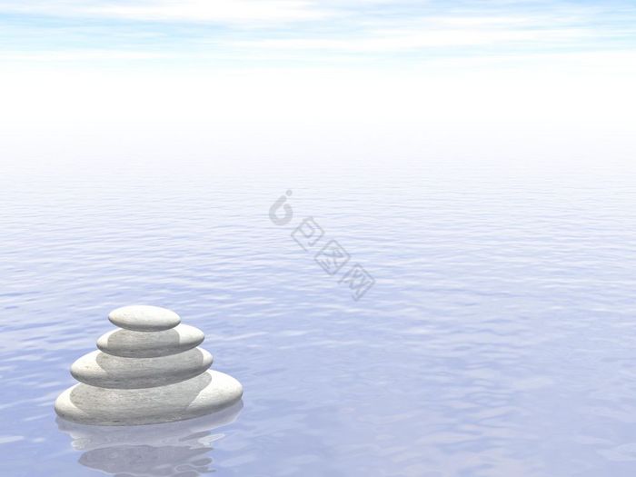 石头平衡在水多雾的一天平衡渲染图片