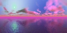 日落在海洋和紫色的云度效果日落在海洋渲染