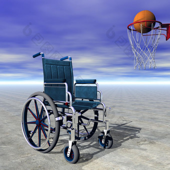 轮椅下一个篮球为残疾体育运动篮球为残疾渲染