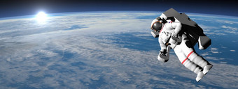 宇航员宇航员飞行在地球当太阳上升渲染元素这图像有家具的已<strong>开启</strong>