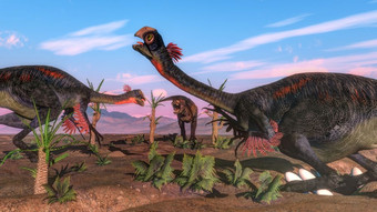 暴龙雷克斯攻击gigantoraptor恐龙和鸡蛋一天渲染暴龙雷克斯攻击gigantoraptor恐龙和鸡蛋渲染