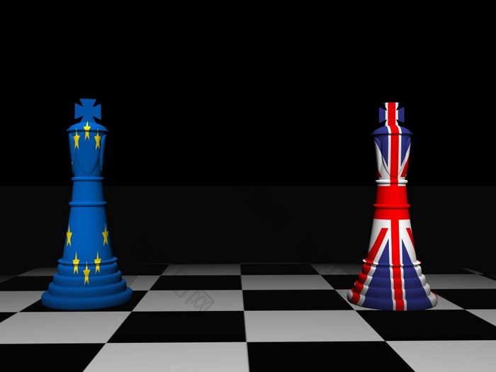 英国和欧洲联盟英国脱欧国王国际象棋董事会渲染英国和欧洲联盟英国脱欧谈判国际象棋董事会渲染