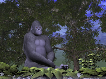 大猩猩猴子思考坐着自然渲染大猩猩猴子思考渲染