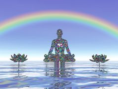 色彩斑斓的冥想和平人类下彩虹渲染色彩斑斓的冥想下彩虹渲染