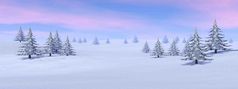 冬天景观的山与雪和冷杉树日落渲染冬天景观的山渲染