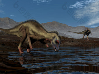 hypsilophodon恐龙<strong>喝水</strong>一天渲染hypsilophodon恐龙<strong>喝水</strong>渲染