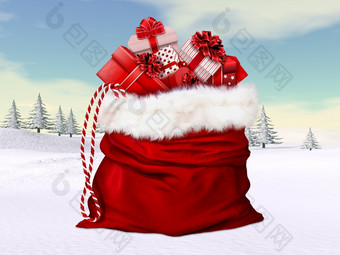 大圣诞老人老人袋为圣诞节冬天景观,渲染大圣诞老人老人袋为圣诞节渲染