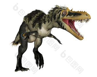 alioramus恐龙咆哮的孤立的白色背景渲染alioramus恐龙咆哮的渲染