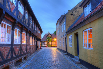 街和房子中世纪的ribes小镇晚上丹麦Hdr街和房子ribes小镇丹麦Hdr