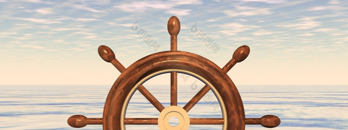操舵轮船前面的海日落渲染操舵轮船前面的海渲染