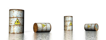四个桶与易燃标志白色背景渲染四个桶与易燃标志渲染