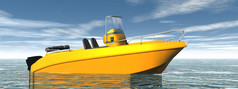 一个黄色的游艇船的水美丽的一天渲染黄色的游艇船的水渲染