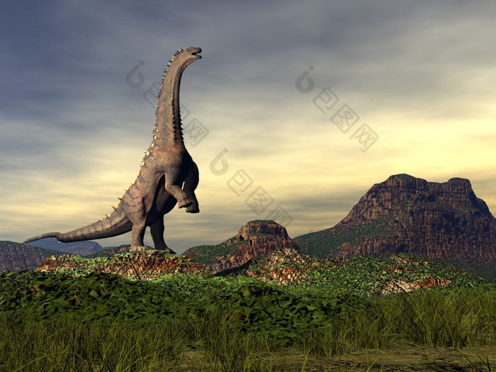 阿拉莫龙恐龙的沙漠一天渲染阿拉莫龙恐龙的沙漠渲染