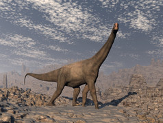 支气管恐龙走的沙漠一天渲染支气管恐龙的沙漠渲染