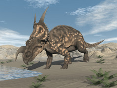 einiosaurus恐龙喝的沙漠一天渲染einiosaurus恐龙的沙漠渲染