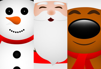 卡片与圣诞老人老人驯鹿和雪人特写镜头卡片与圣诞老人老人驯鹿和雪人