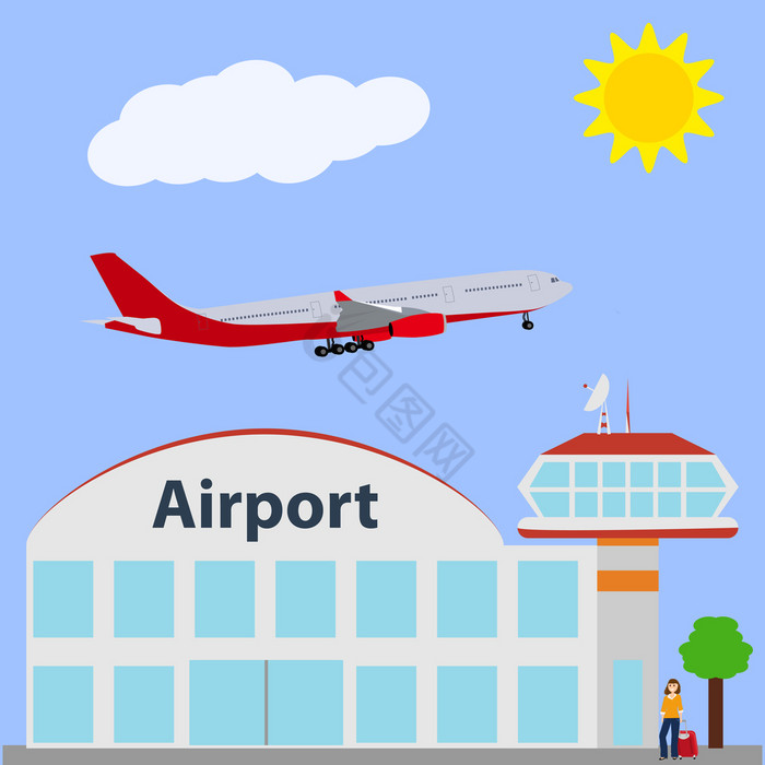 机场图标向量插图乘客衬管天空机场图标向量图片