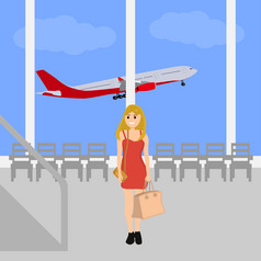 女人的国际机场向量插图女人的国际机场