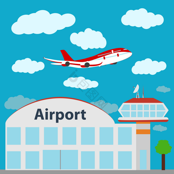 机场图标向量插图的天空和云机场图标向量插图片