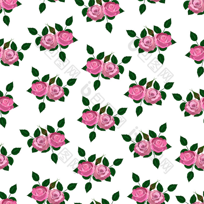 无缝的壁纸粉红色的玫瑰白色背景与叶子无缝的壁纸粉红色的玫瑰与叶子