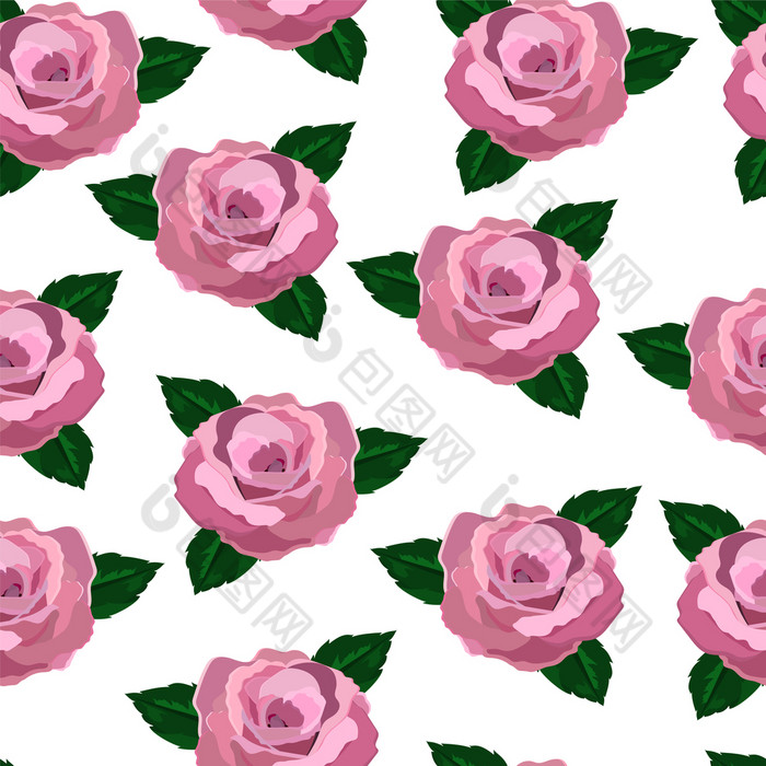 无缝的壁纸粉红色的玫瑰白色背景与叶子无缝的壁纸粉红色的玫瑰