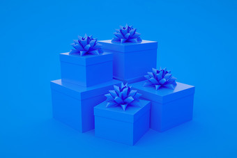 集蓝色的礼物盒子孤立的蓝色的背景极简主义有创意的概念插图集蓝色的礼物盒子孤立的蓝色的背景极简主义有创意的概念插图