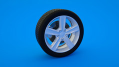车轮孤立的蓝色的背景合金轮子轮胎汽车极简主义有创意的概念插图车轮孤立的蓝色的背景合金轮子轮胎汽车极简主义有创意的概念插图