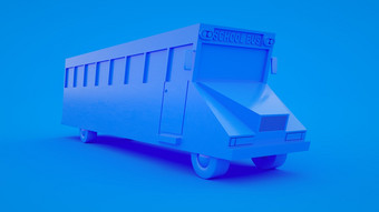 可爱的卡通低聚学校公共汽车呈现几何场景蓝色的柔和的背景可爱的卡通低聚学校公共汽车呈现几何场景蓝色的柔和的背景
