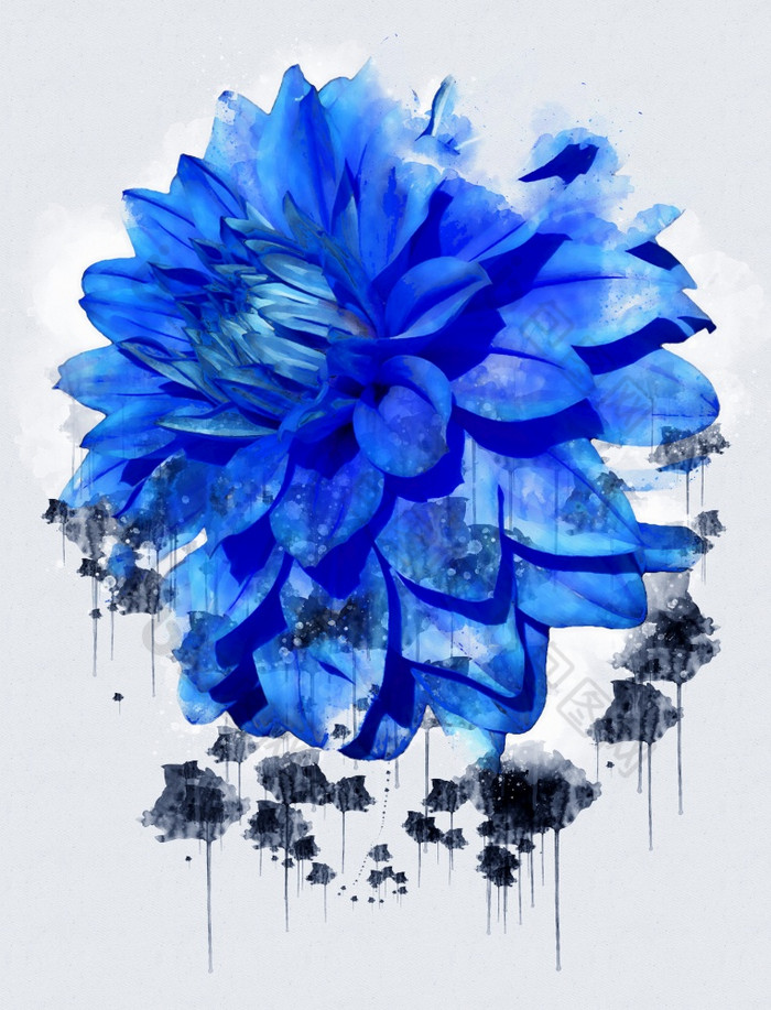 摘要蓝色的花美丽的豪华的花画水彩风格艺术李子开花花插图摘要帆布绘画完整的浪漫婚礼装饰