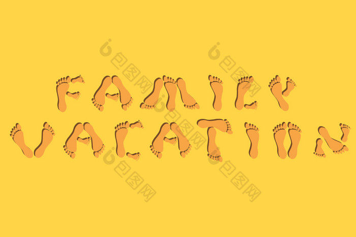 家庭假期夏天的足迹字体。孤立的向量插图