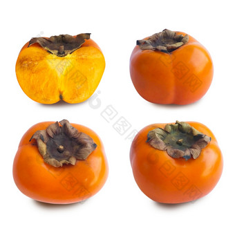 集整个和减少了一半hachiya日本成熟的<strong>柿子</strong>水果diospyros脚孤立的白色背景与不同的的角度来看日期李子高加索人<strong>柿子</strong>橙色沙龙水果集四个整个和半日本成熟的橙色<strong>柿子</strong>