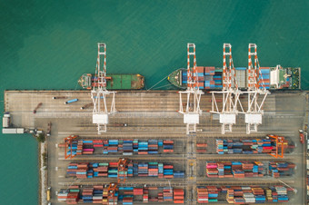 <strong>空中</strong>视图海港口容器货物加载船进口出口业务物流运费运输航运业务物流贸易港口和航运货物港