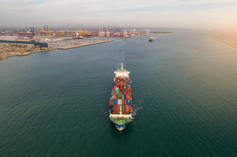 空中视图容器船海港口加载容器为进口出口运输航运业务物流贸易港口和航运货物港国际运输