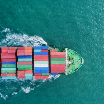 空中视图容器船海港口加载容器为进口出口运输航运业务物流贸易港口和航运货物港国际运输